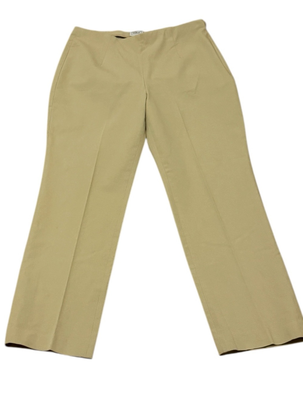L.L. Bean Bi-Stretch Side Zip Khaki Pants SZ 12 Reg Cotton Lycra Flat Front EUC